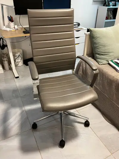 Amazon Basics high-back executive swivel office desk chair with ribbed puresoft leather upholstery,...