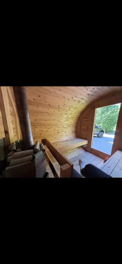 Barrel Sauna 8x6 Wood stove