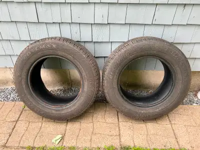 2 Delmax 215-70-16 tires for sale. All season, good tread. $100 obo. Reply to ad.