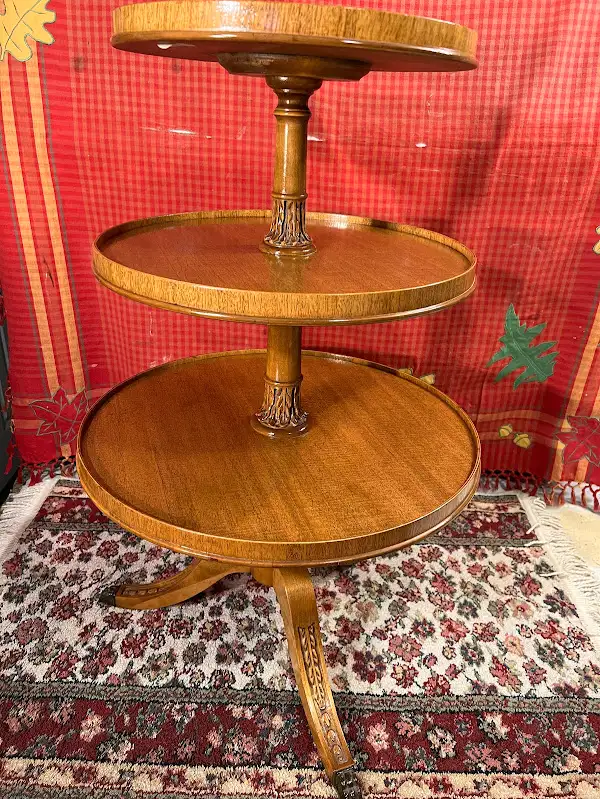 Antique 3-Tier Circular Table Carved Wood Metal Claw Feet63815757283971121