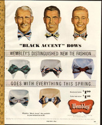 1950 Large authentic full-page, color print ad Wembley Bow Ties