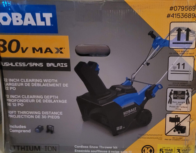 Kobalt 80v 22" Snow Thrower Snowblowers Ottawa Kijiji