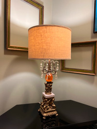 Vintage Hollywood Regency Brass & Marble Cherub Table Lamp