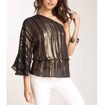 **IF THE AD IS UP, THE ITEM IS AVAILABLE. ** Details One Shoulder Dolman Sleeve Semi Sheer Black Gol...