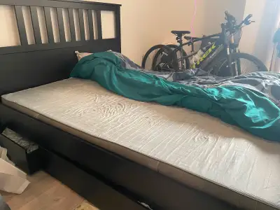 IKEA HEMNES N bed frm/4stor box QN black-brown/Luröy, View more