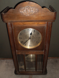 Antique Clock, Wood and Brass with Built-In Chime Bell, FREE