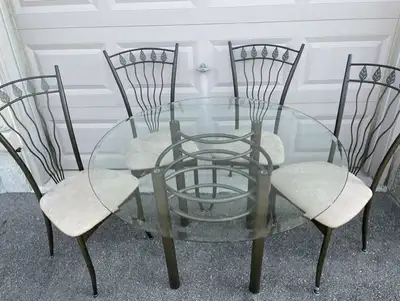 Glass Round Table with 4 Chairs, View more