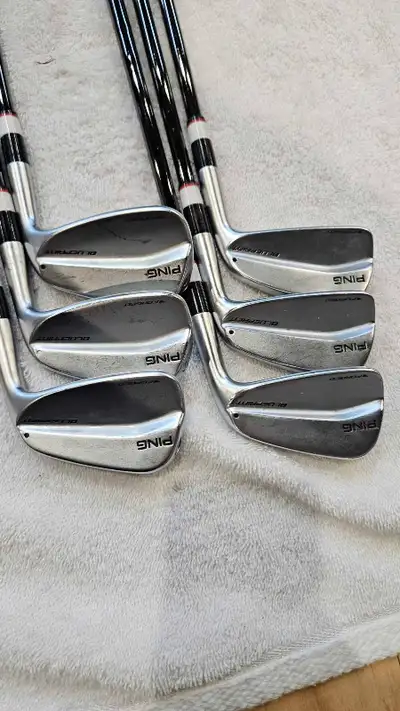 PING blueprint irons. 5-PW. Upgraded KBS black PVD $ taper stiff flex shafts. Standard length. Stand...