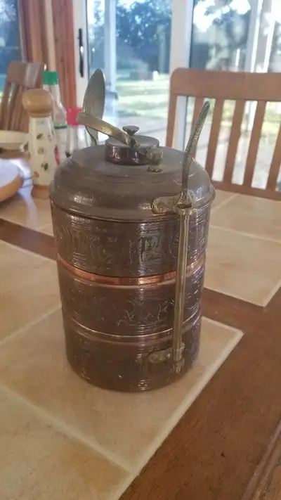 three-tiered Tiffin lunch box, beautifully etched . It is from the Ottoman traditional design and ha...