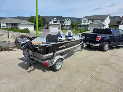 2022 Black Lund WC 14" boat. 2 bench seat with spilt at the rear. Blue Canvas Bimini top for rain or...