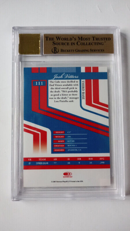 2007 Donruss Elite Extra Edition /769 Josh Vitters #111 BGS 9.5 in Arts & Collectibles in St. Catharines - Image 3