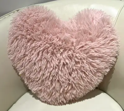 ❤️Pink Fluffy Heart Shaped Decorative Pillow Soft  Plush  16”, View more