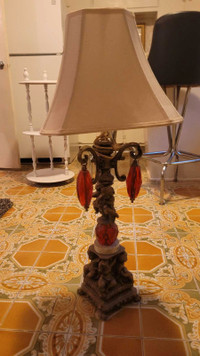 4 pieces; 2 Lamps with lamp shade and extra crystal pieces 