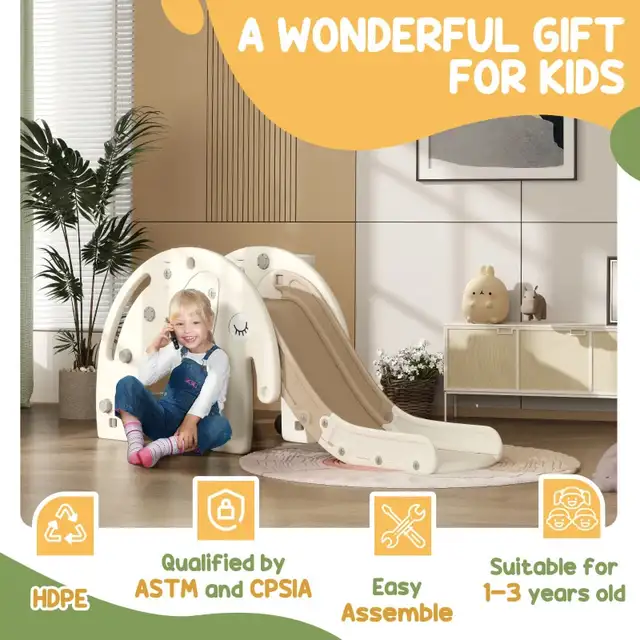 Qaba 3 in 1 Toddler Slide with Basketball Hoop, Climber, for 1-3 in Toys in Markham / York Region - Image 8