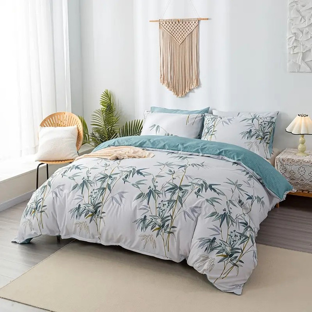 New 3 Piece Botanical Green Leaves Duvet Cover Set • Q $65 in Bedding in North Bay - Image 2