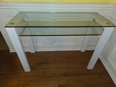 Hall Table with Glass Top and 1 Glass Shelf. White, View more