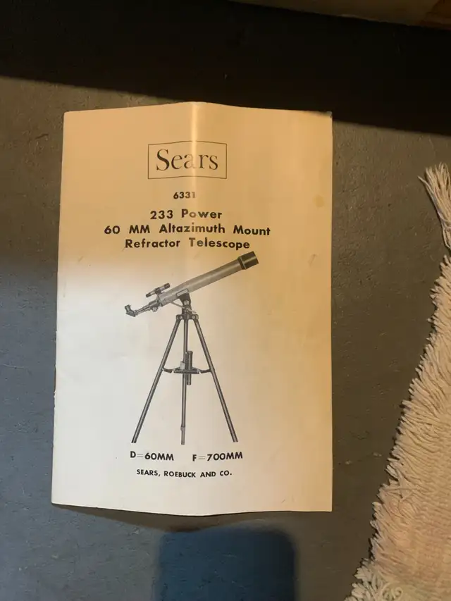 vintage sears astronomical  discoverer telescope 283 power in Hobbies & Crafts in Medicine Hat - Image 4
