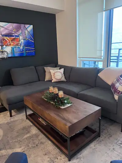 Great condition L-Shaped Left-Facing Structube sectional sofa. 98 width by 78 depth.