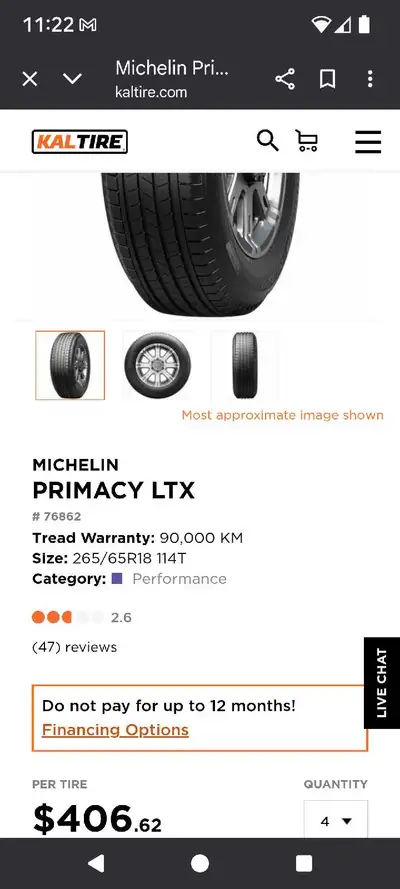 Up for grabs are these Michelin primacy ltx 265/65R18 all season tires. These tires have are almost...