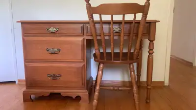 solid wood desk and chair , View more