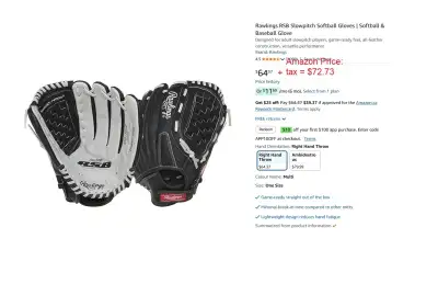 Softball & Baseball Glove, Leather Palm, 13", Lefthand Throw, View more