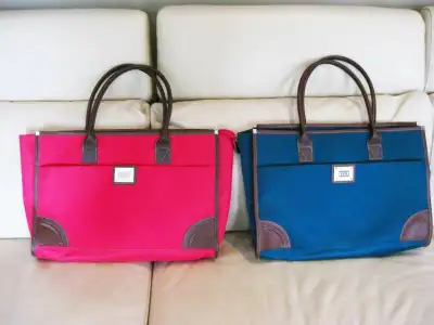 New Elle Fabric and Leather Handle Handbag with Cosmetic Bag, View more