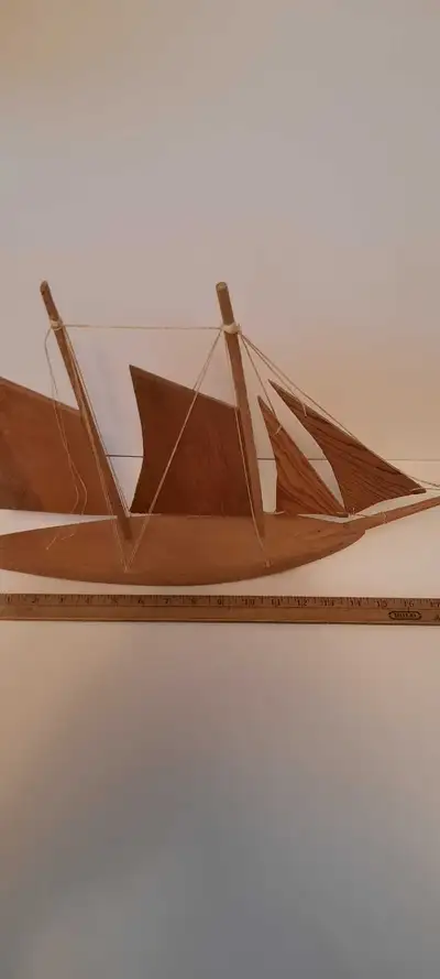 Wooden sailboat model, decor 1970's area, View more