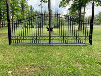 wrought iron driveway gates, dual swing gate, fences, side door