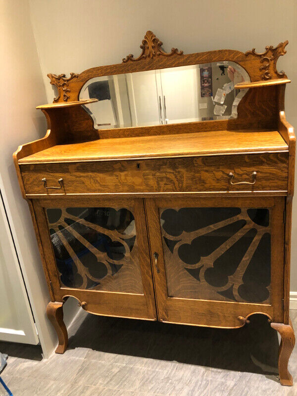 Antique TIGER WOOD Buffet Hutch / Sideboard 400 Hutches