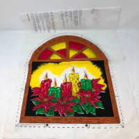 Vintage Stuffins Christmas Candle Stained Glass Window Pillow