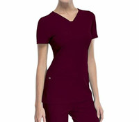 Women's V-Neck Scrub Top - Small - Wine and Grey - New