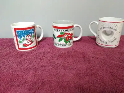 Christmas Coffee Mugs 3 New, never used christmas coffee mugs, selling as one lot All for 10 dollars...