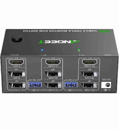 KVM Switch 3 Monitors 2 Computers 8K@60Hz 4K@144Hz, ANGEET HDMI , View more