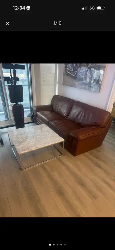 Leather Sofa and Marmor top coffee table TOGETHER $700, View more