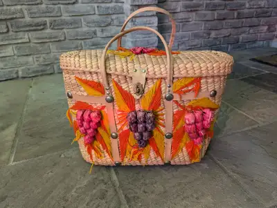 Vintage Wicker Travel Vacation Purse Bag, View more