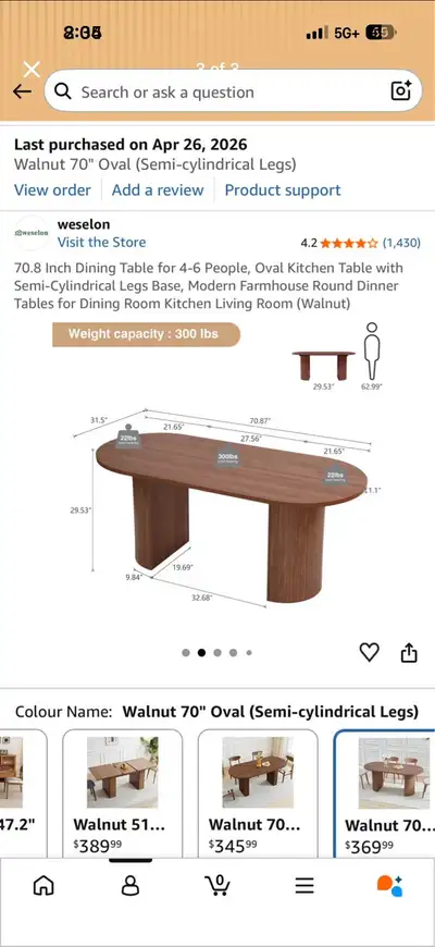 Weselon 70 Inch Walnut Oval Dining Table, View more