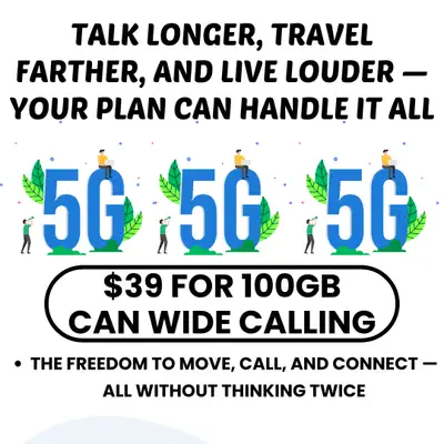 Cell phone plan for just $39/month Get 100GB of high-speed data Enjoy nationwide calling with Wi-Fi...