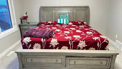 Woodeen bed frame with Mattress king size with side table , View more