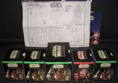 UP FOR SALE; STAR WARS: EPISODE 1: THE PHANTOM MENACE 5 x STAR WARS RESTAURANT TOY PREMIUMS; KFC, PI...