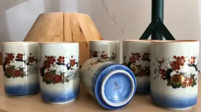 Vintage Kutani Japanese Sake Cup, tea cup set 6 marked, View more