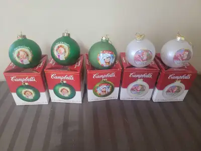 5 vintage Campbell's Soup Glass Ball   Christmas Ornaments Mint , View more