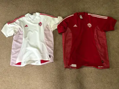 Rare vintage home and away soccer jerseys for Canadian National soccer team 2002. Both are size XL a...
