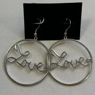 Silver Love Hoop Dangle Earrings, View more
