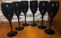 Vintage Elegant Black Opaque 9" Long Stem Wine Glasses set of 6