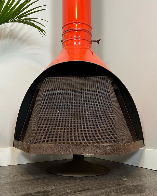 Classic mid century freestanding wood burning fireplace. Fireplace