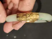 14K GOLD and Apple Green Chinese Jade Bangle High Quality !!!