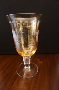 Cut and  Etched  Lead Free Crystal  Water  Glass Vintage