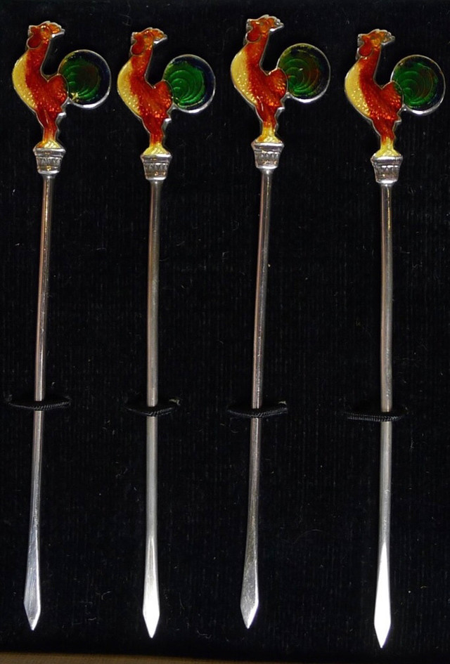 Sterling Silver and Enamel Rooster Cocktail Sticks c1951  in Arts & Collectibles in Victoria - Image 2