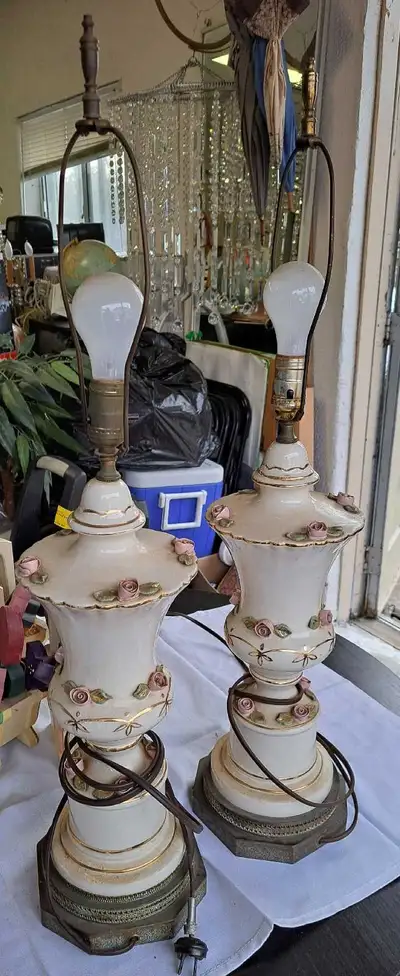 Vintage Porcelain Table Lamps Pair - Campodimonte, View more