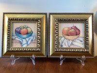 2 Square Framed Still Life Prints of Bowls of Fruit